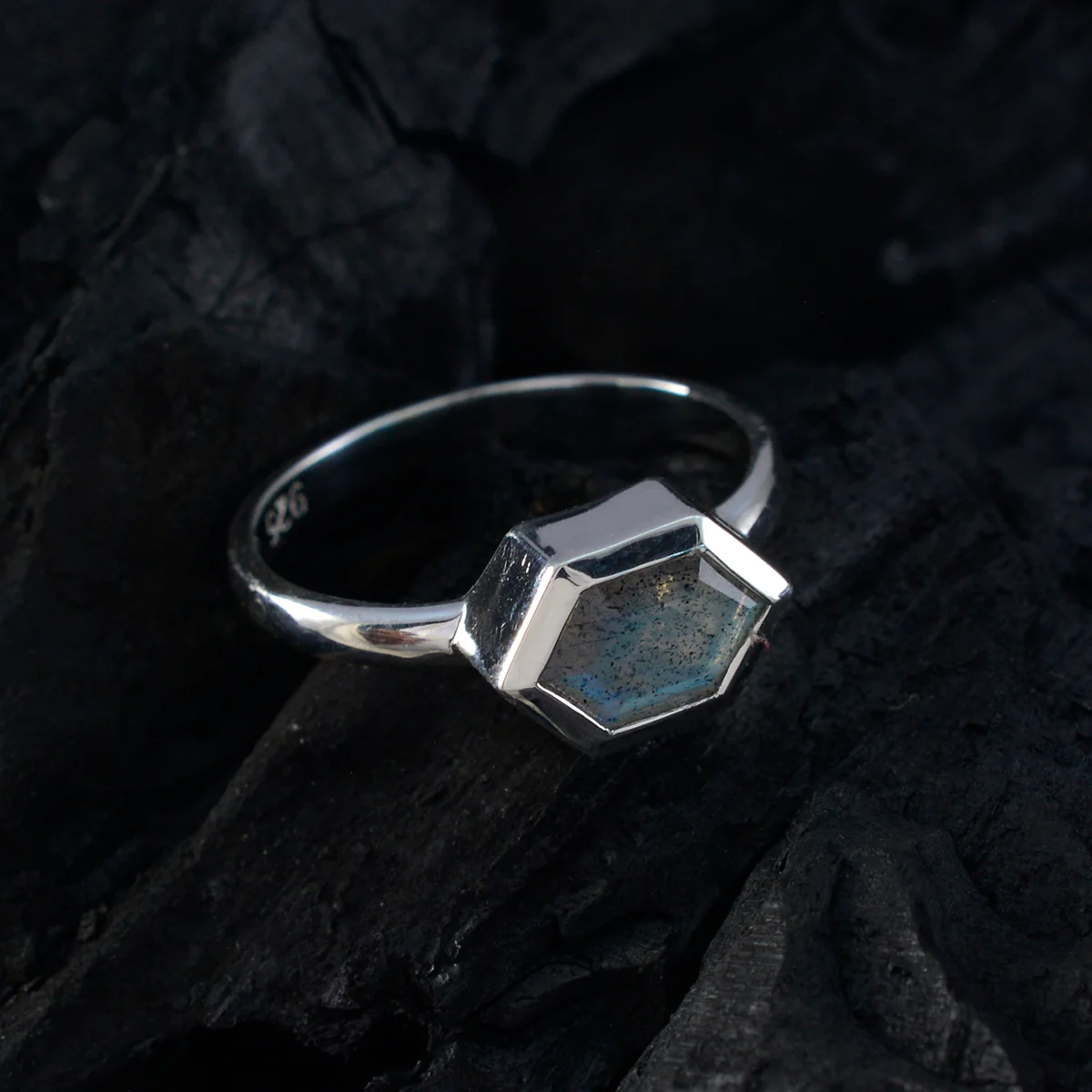 Labradorite Solitaire Korean 92.5 Silver Gray Gems Dainty Graceful Ring Jewellery - Image 4