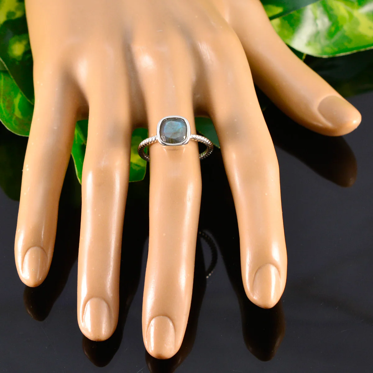Labradorite Solitaire Korean 925 Silver Gray Gemstones Dainty Contemporary Ring Jewelry - Image 5