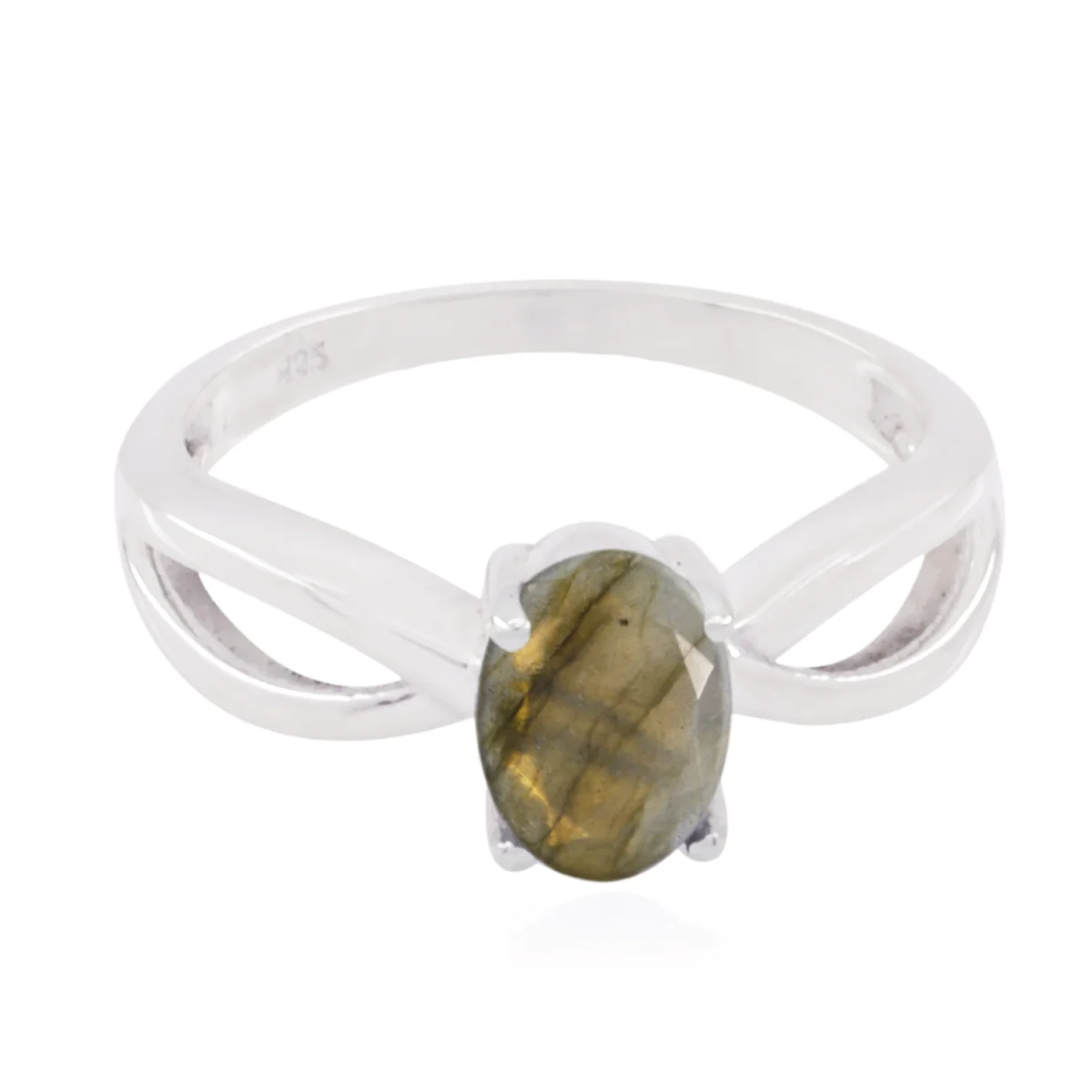 Labradorite Solitaire Korean 925 Sterling Silver Gray Gemstone Delicate Fairytale Ring Jewellery