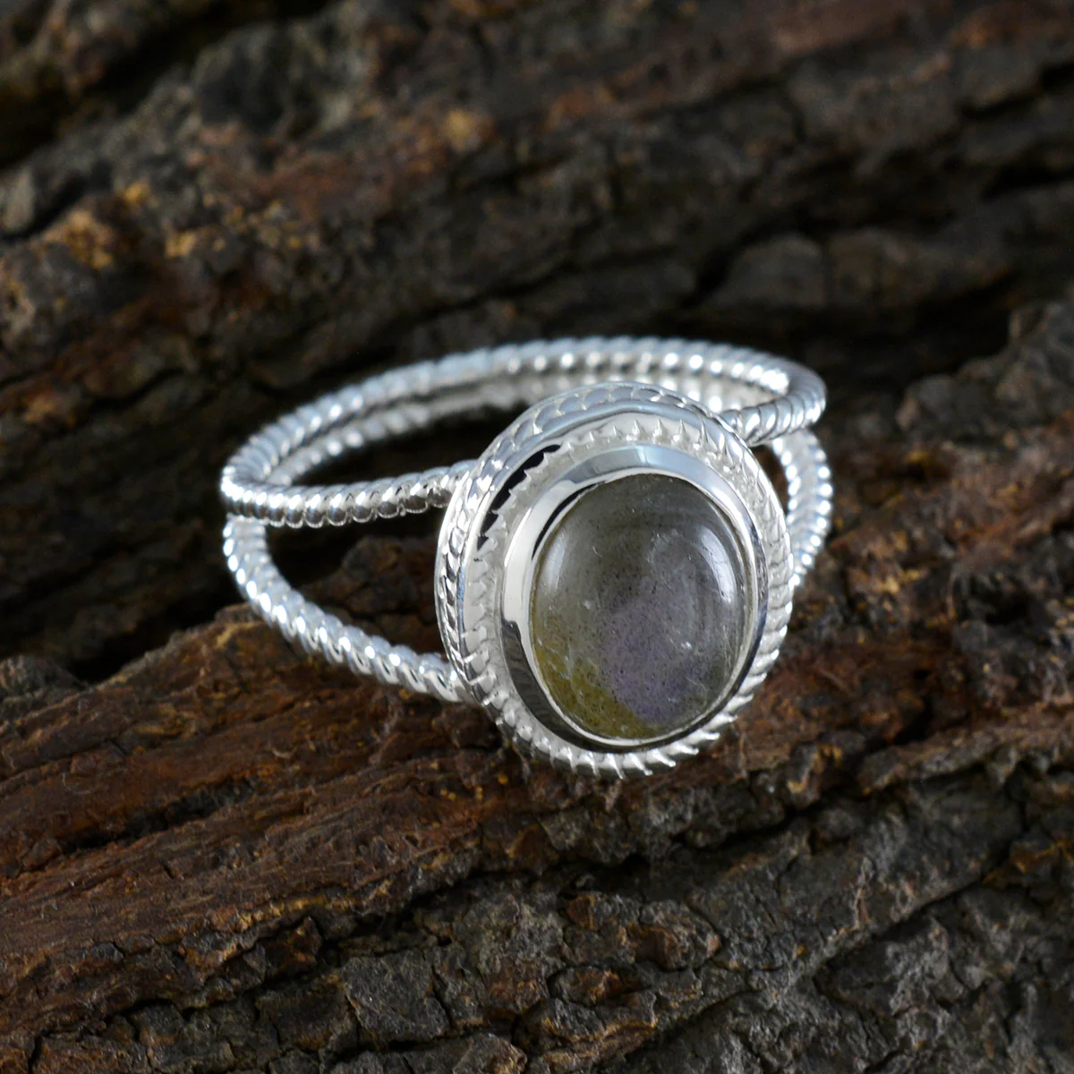 Labradorite Solitaire Latin American 925 Sterling Silver Gray Gemstone Classic Rope-Wire Ring Jewelry - Image 3