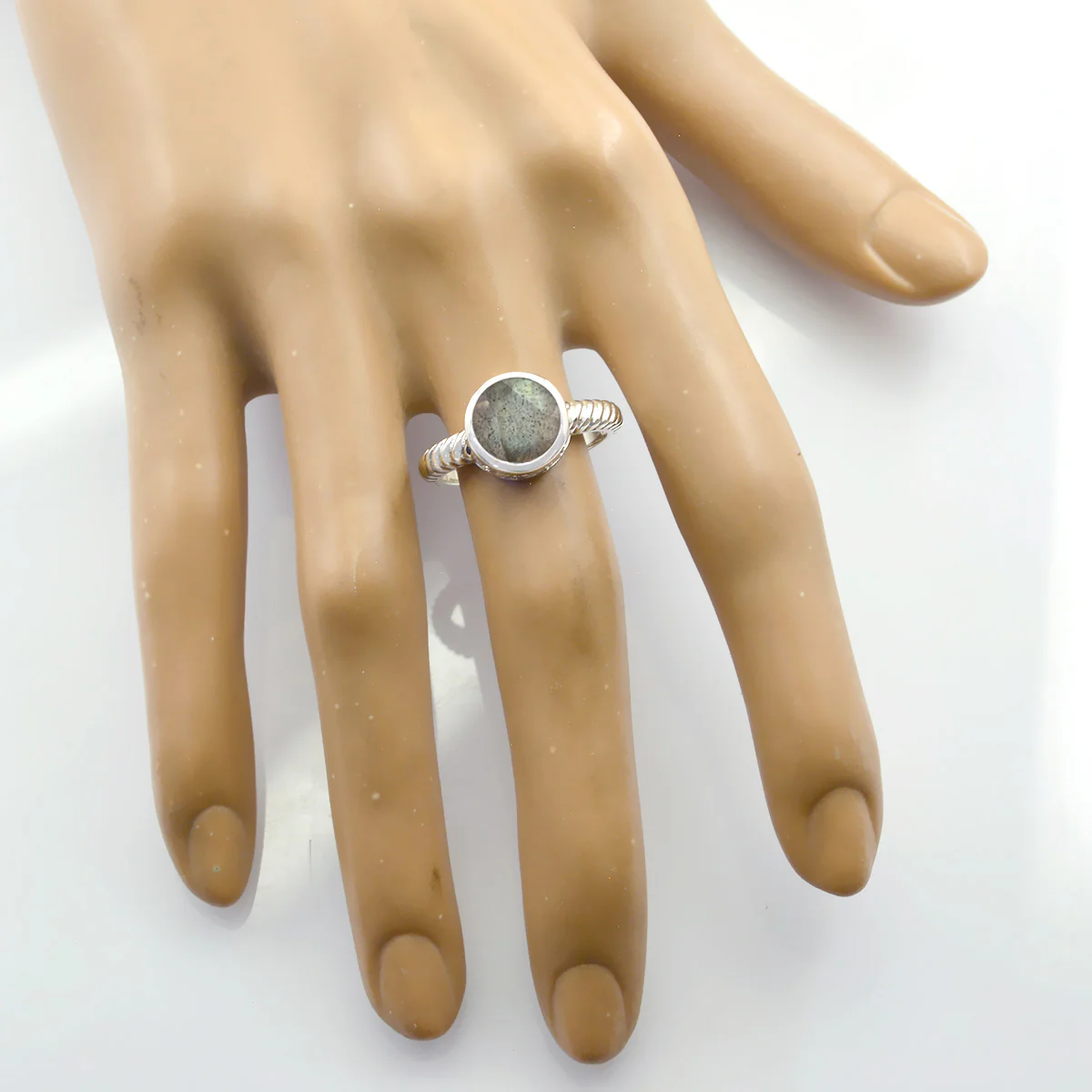 Labradorite Solitaire Russian Sterling Silver Gray Gems Minimal Abstract Ring Jewelry - Image 2