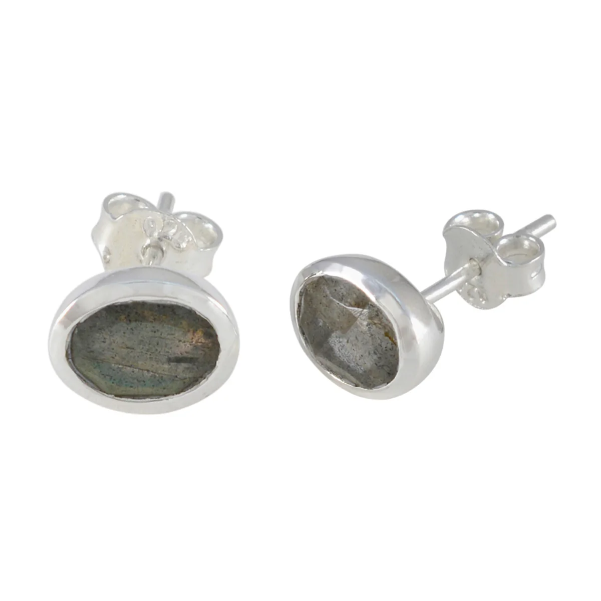 Labradorite Spanish Li Lee Solitaire Stud Gray Sterling Silver Earring - Image 2