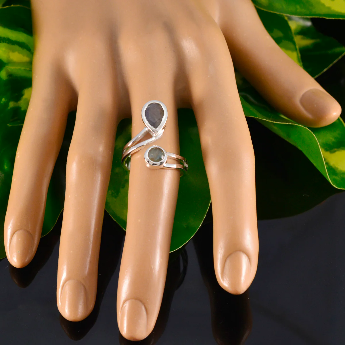 Labradorite Toi et Moi Indian 925 Sterling Silver Gray Gemstone Tiny Luxurious Ring Jewelry - Image 5