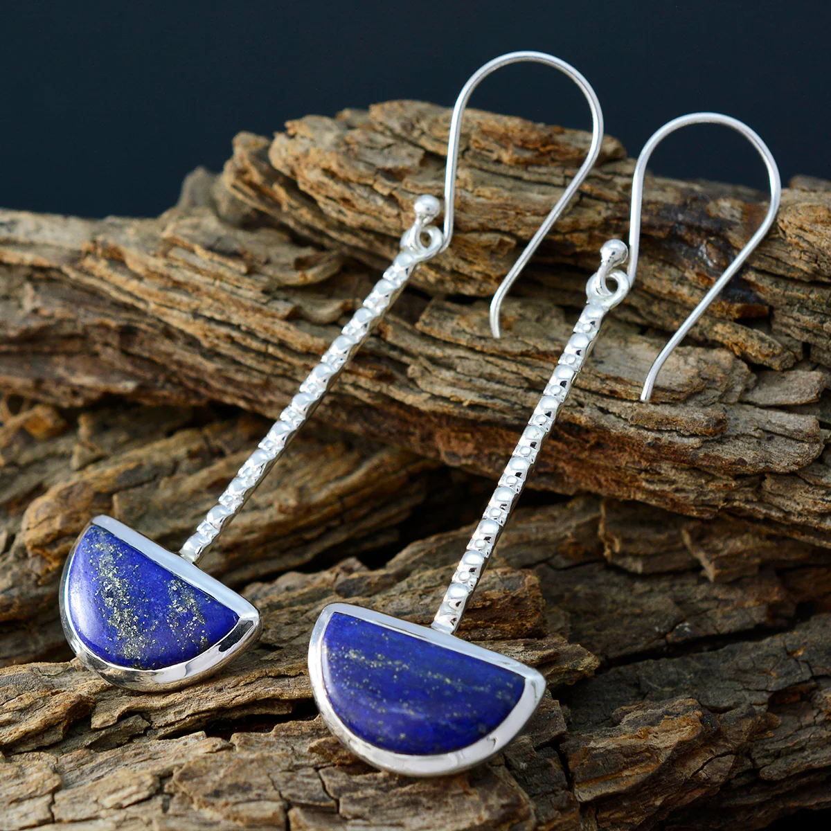 Lapis Lazuli African María Solitaire Dangle Blue Sterling Silver Earring - Image 3
