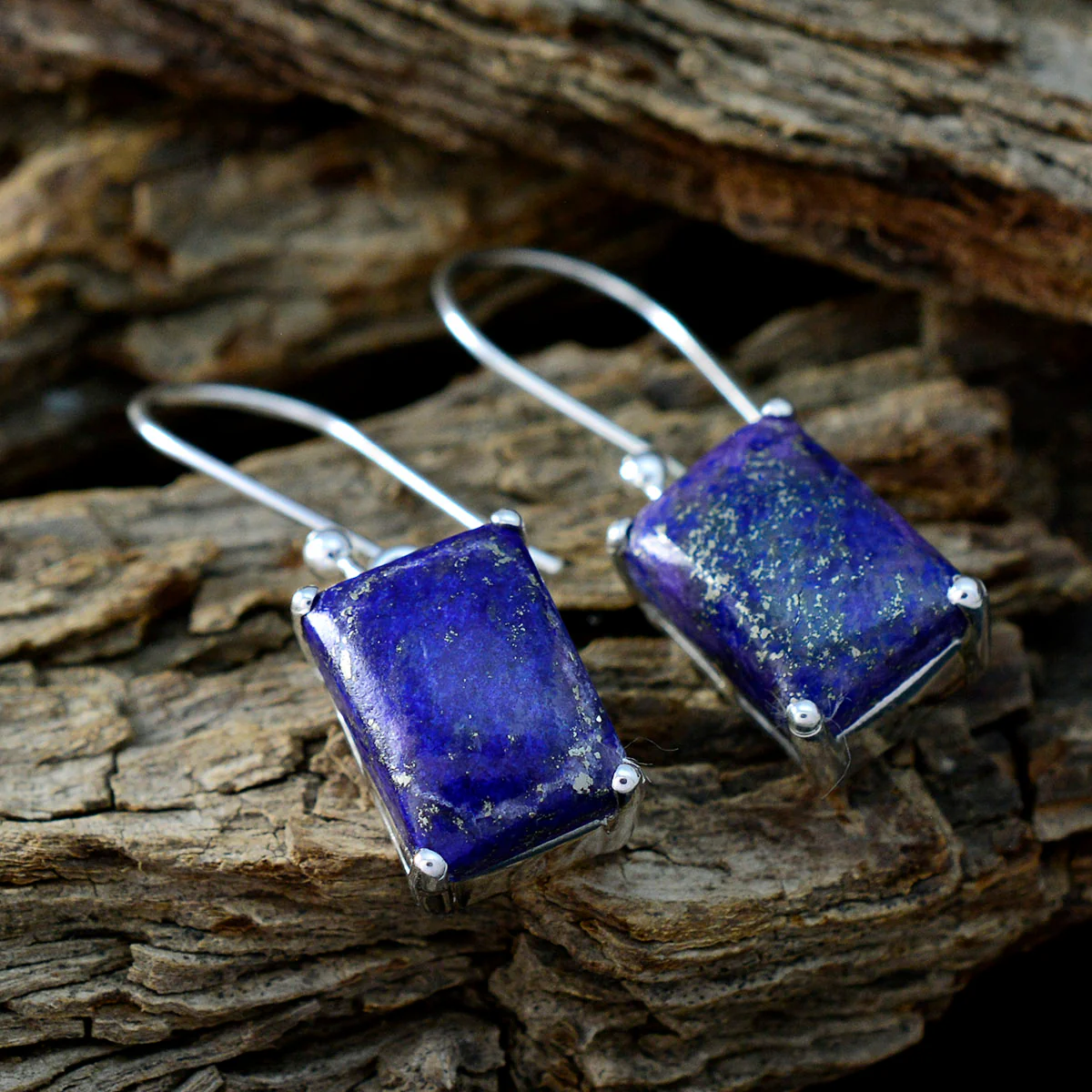 Lapis Lazuli French Lucia Solitaire Dangle Blue Sterling Silver Earring - Image 3