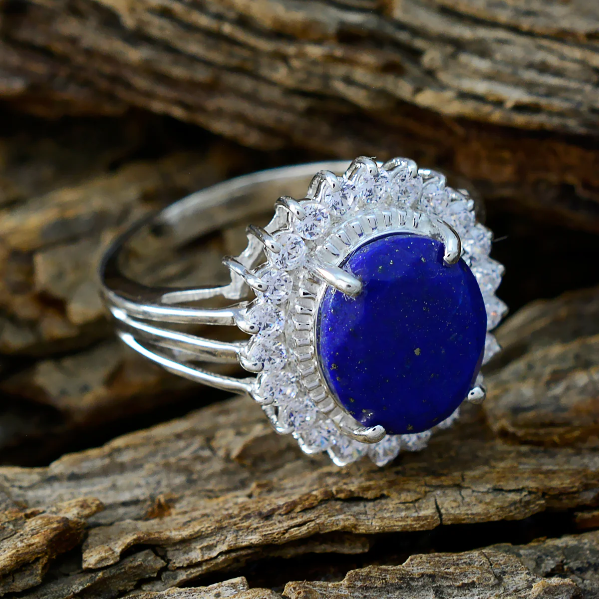 Lapis Lazuli Halo Indian 925 Sterling Silver Blue Gems Classic Signet Ring Jewelry - Image 3
