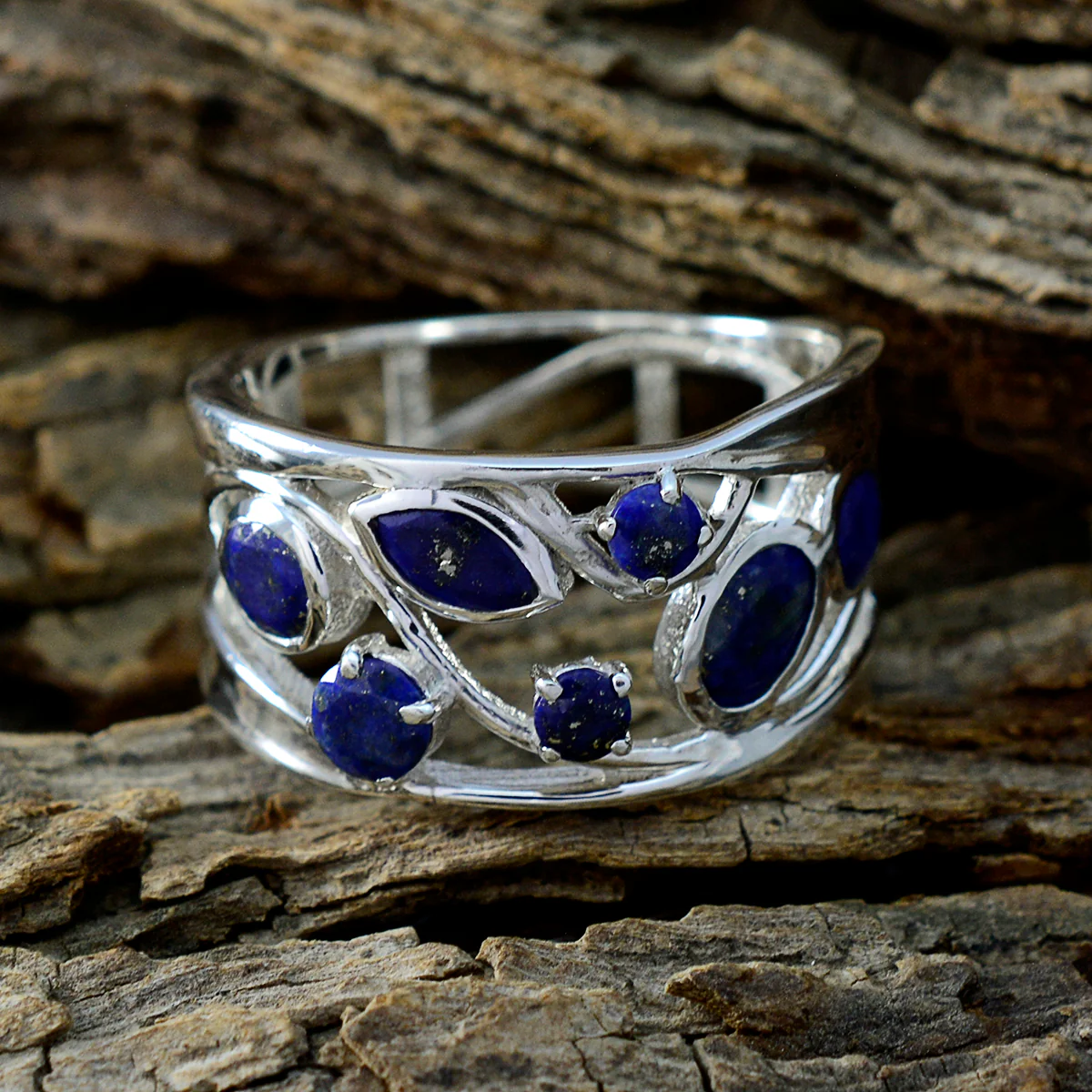 Lapis Lazuli Hepta Italian Silver Blue Gemstone Mid-weight Filigree Ring Jewellery - Image 3