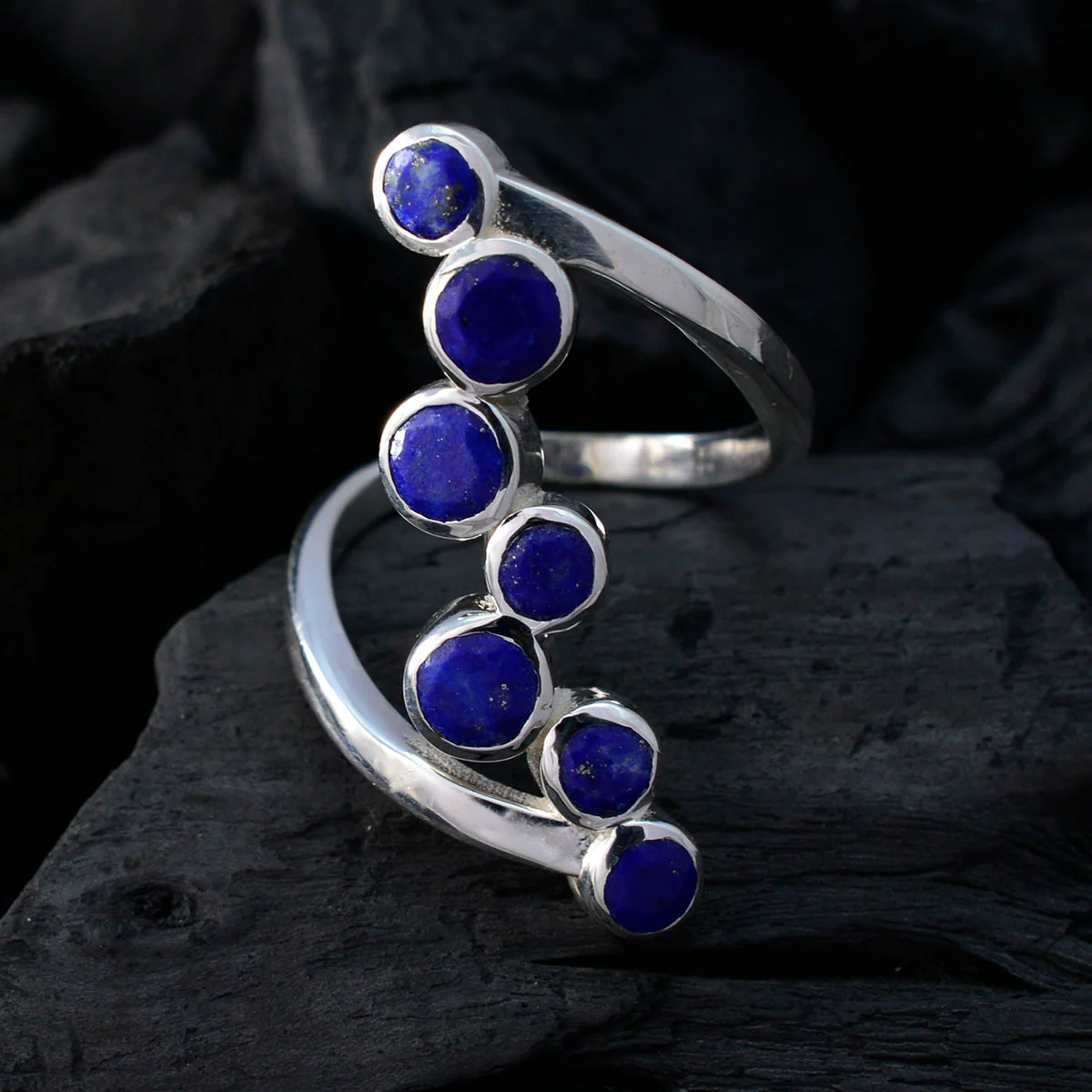 Lapis Lazuli Hepta Moroccan Sterling Silver Blue Gemstones Eye-catching Trendy Ring Jewellery - Image 4