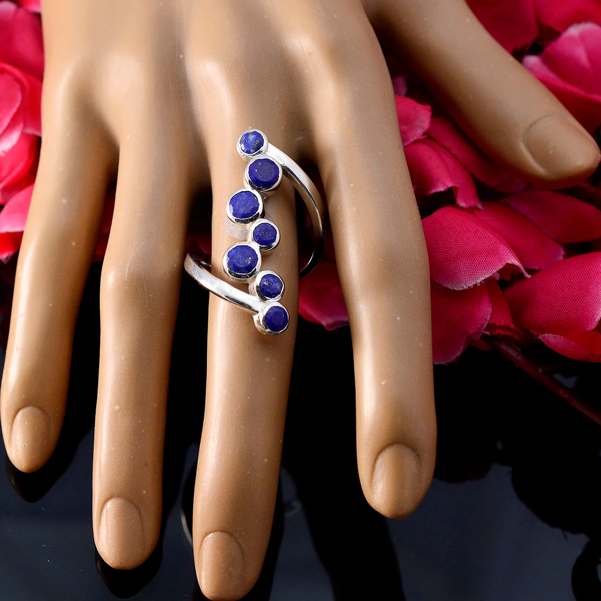 Lapis Lazuli Hepta Moroccan Sterling Silver Blue Gemstones Eye-catching Trendy Ring Jewellery - Image 5