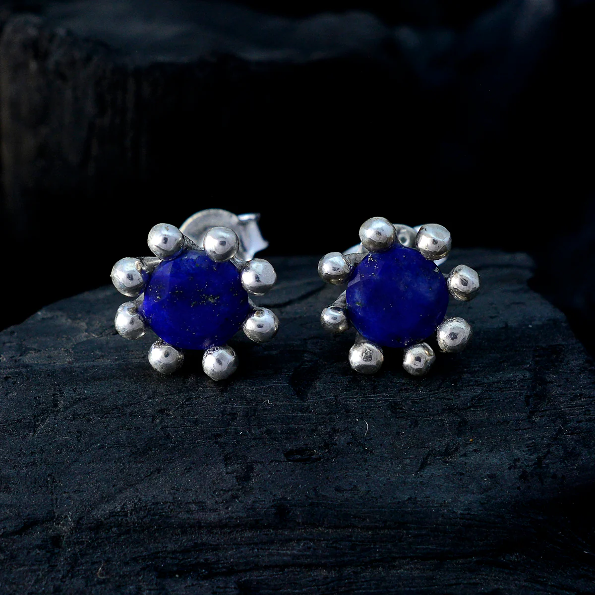 Lapis Lazuli Middle Eastern Amelia Solitaire Stud Blue 92.5 Silver Earring - Image 4
