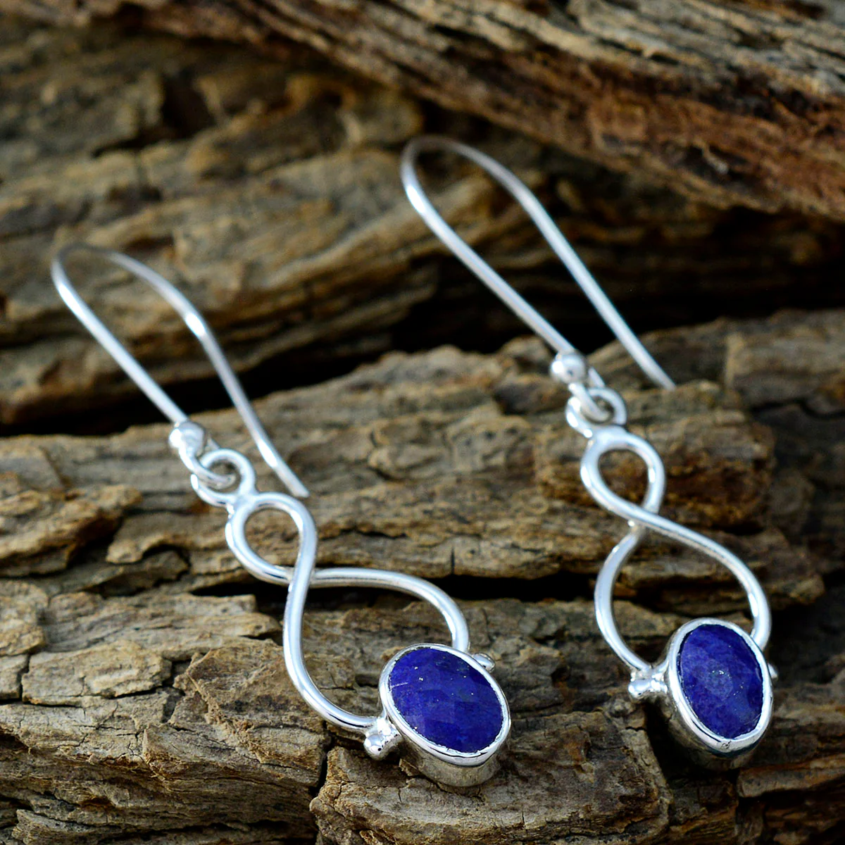 Lapis Lazuli Middle Eastern Pilar Solitaire Dangle Blue 92.5 Silver Earring - Image 3
