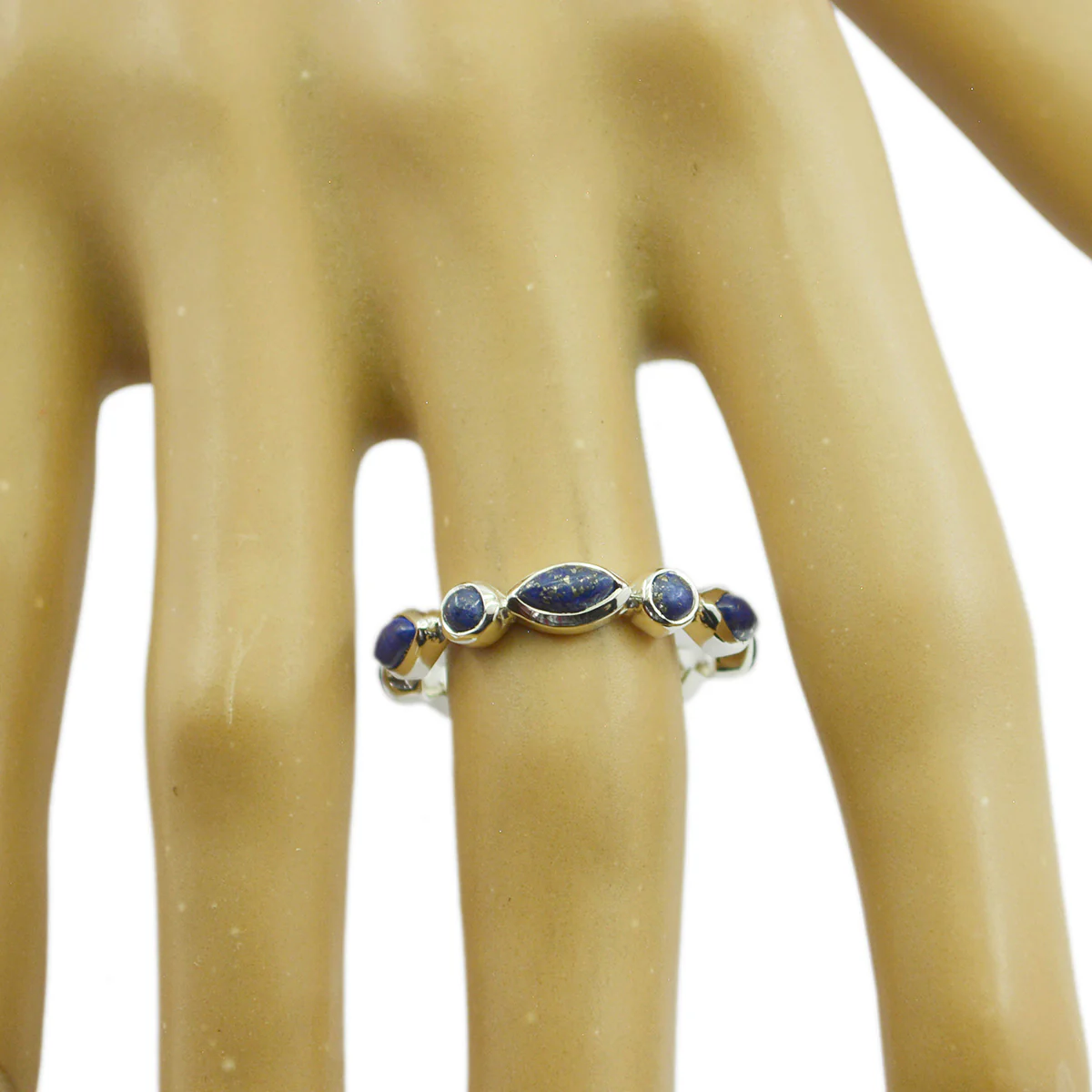 Lapis Lazuli multiple Turkish 92.5 Silver Blue Gems Dainty Eternity Band Jewelry - Image 2