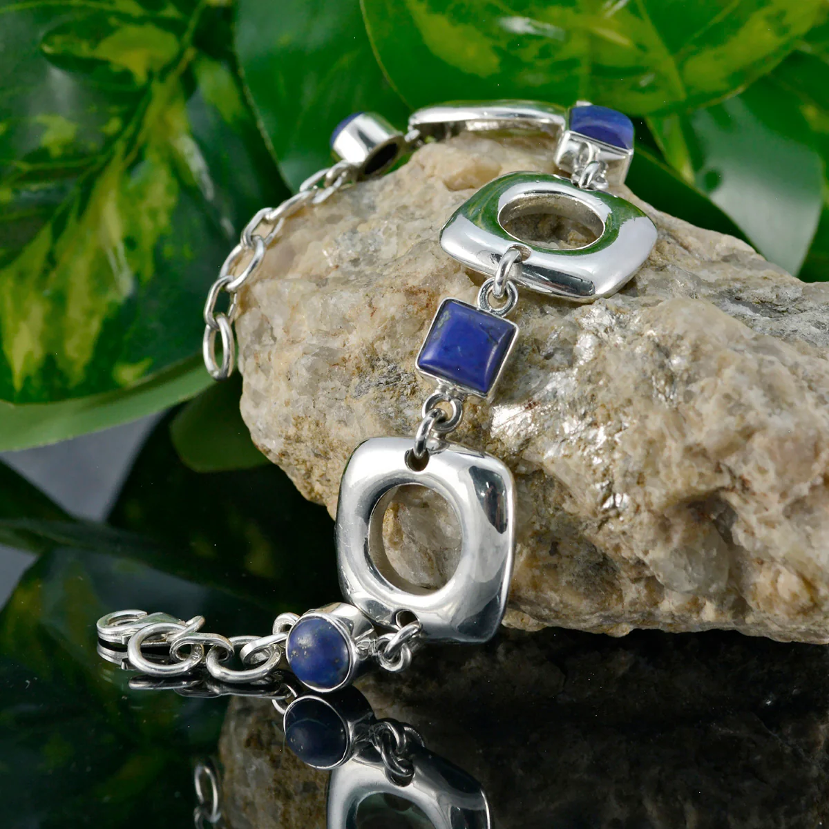 Lapis Lazuli Pentecost Monday? Minimal Blue Silver Links Bracelet - Image 2