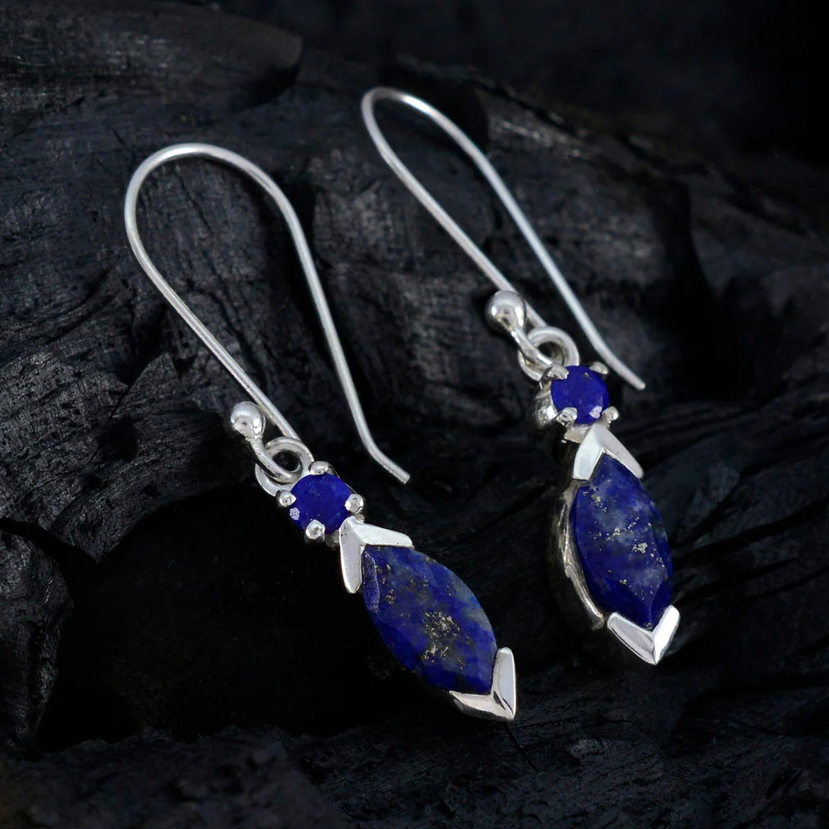 Lapis Lazuli Russian Mila Toi et Moi Dangle Blue 925 Sterling Silver Earring - Image 2