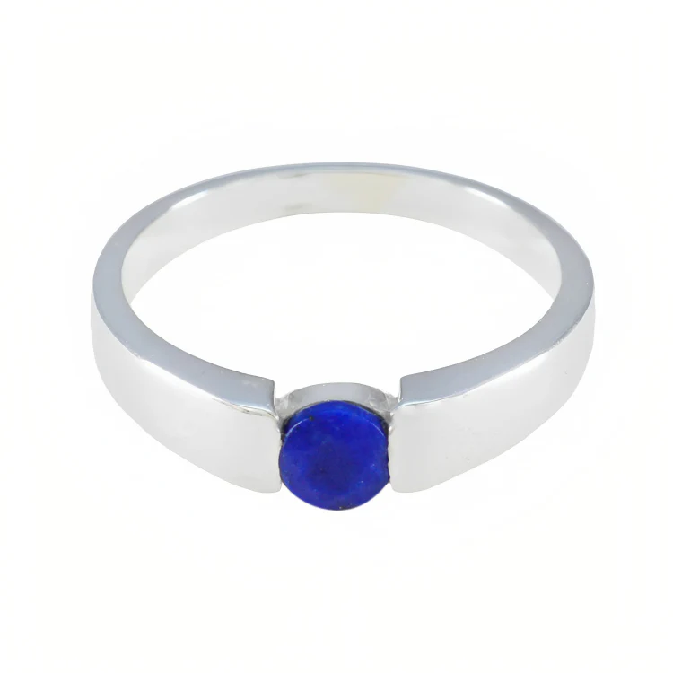 Lapis Lazuli Solitaire Egyptian 925 Sterling Silver Blue Gemstone Slim Sophisticated Ring Jewelry