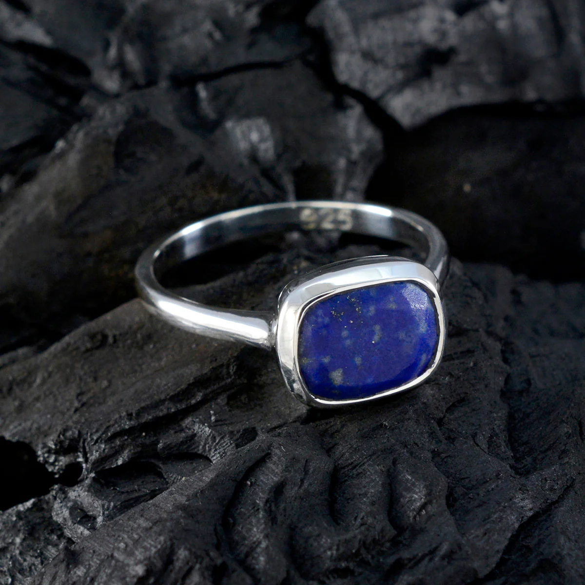 Lapis Lazuli Solitaire Egyptian Silver Blue Gemstones Slim Glamorous Ring Jewelry - Image 4