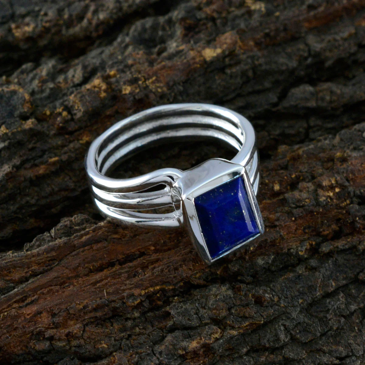 Lapis Lazuli Solitaire French 925 Silver Blue Gems Versatile Contemporary Ring Jewellery - Image 3