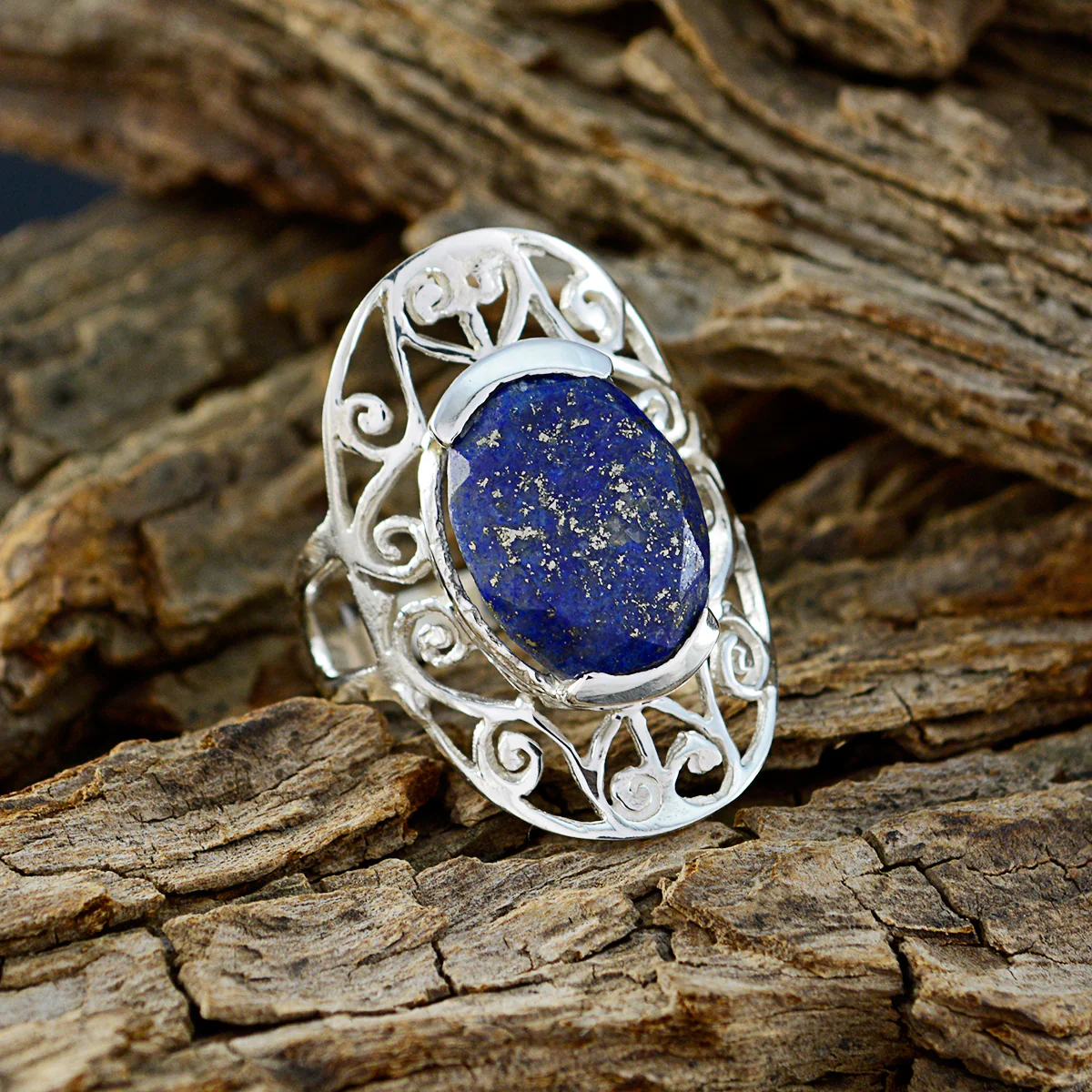 Lapis Lazuli Solitaire German 925 Silver Blue Gemstone Classic Art Deco Ring Jewellery - Image 4