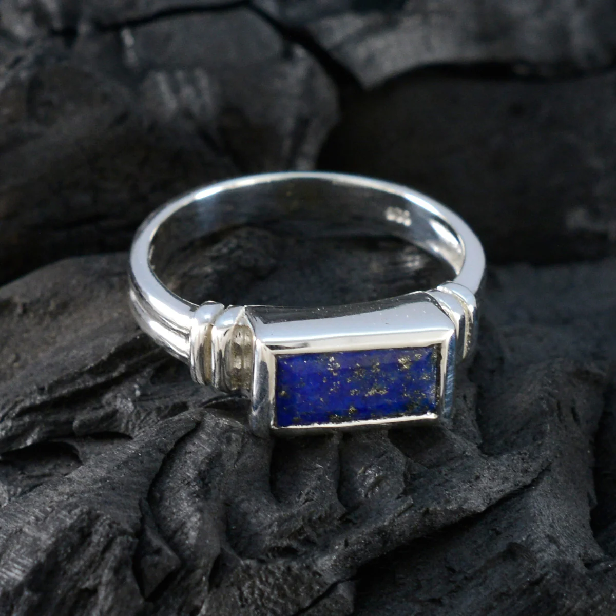 Lapis Lazuli Solitaire German Silver Blue Gems Minimal Feminine Ring Jewellery - Image 4