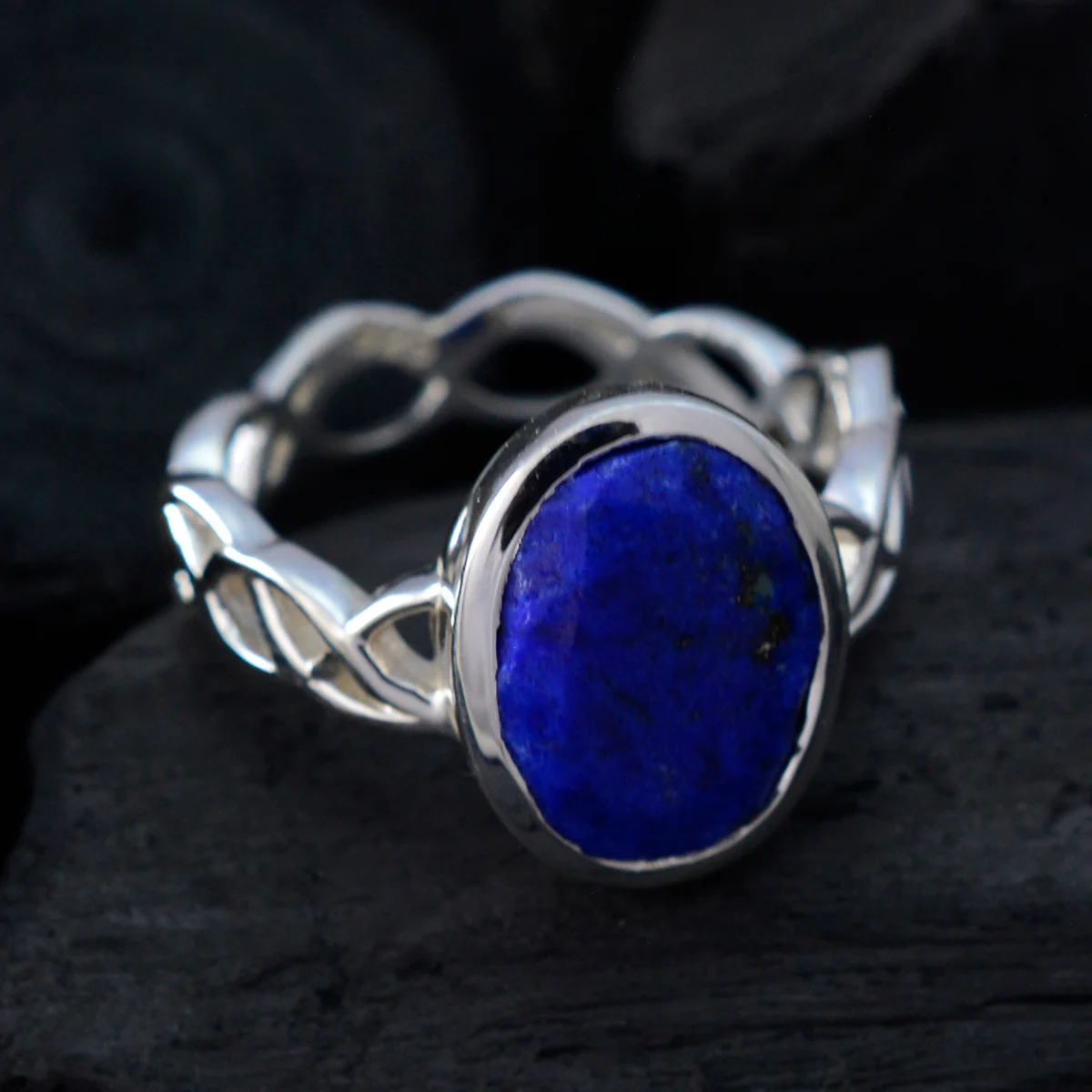 Lapis Lazuli Solitaire Italian 92.5 Silver Blue Gemstones Minimal Rope-Wire Ring Jewelry - Image 4
