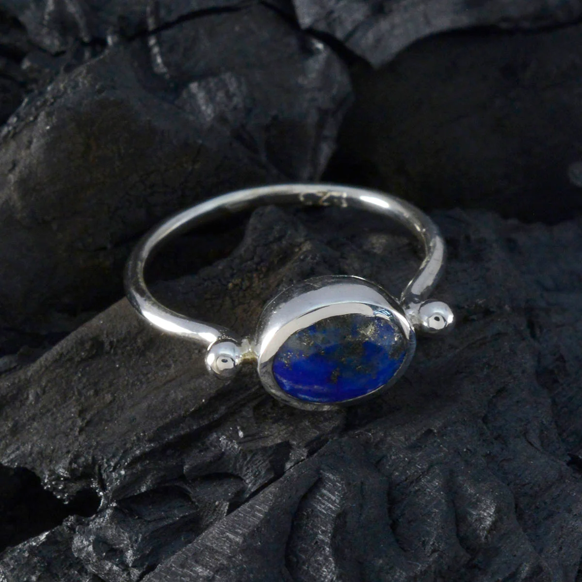 Lapis Lazuli Solitaire Japanese 92.5 Silver Blue Gemstone Dainty Contemporary Ring Jewelry - Image 4