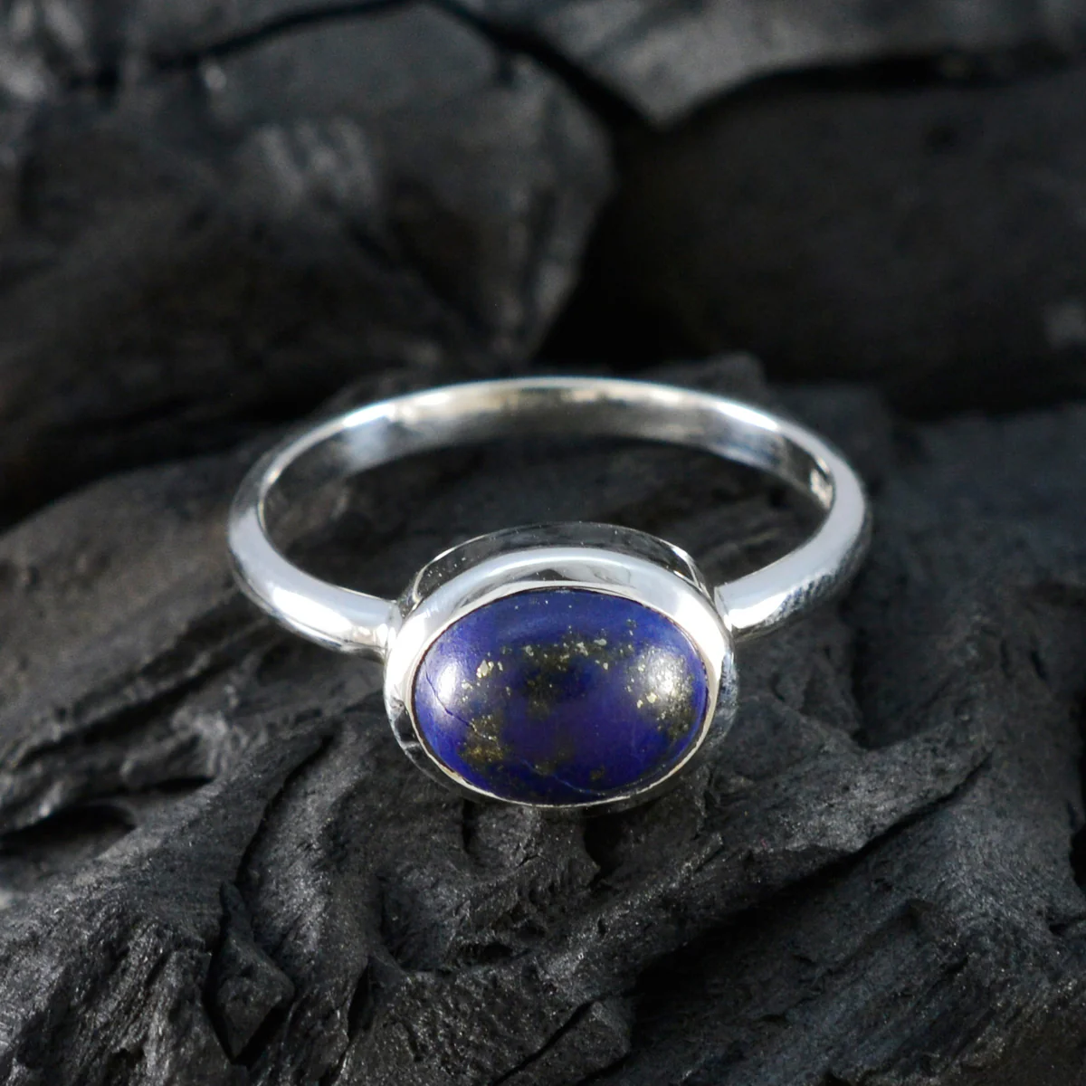 Lapis Lazuli Solitaire Japanese 925 Silver Blue Gems Dainty Contemporary Ring Jewelry - Image 4