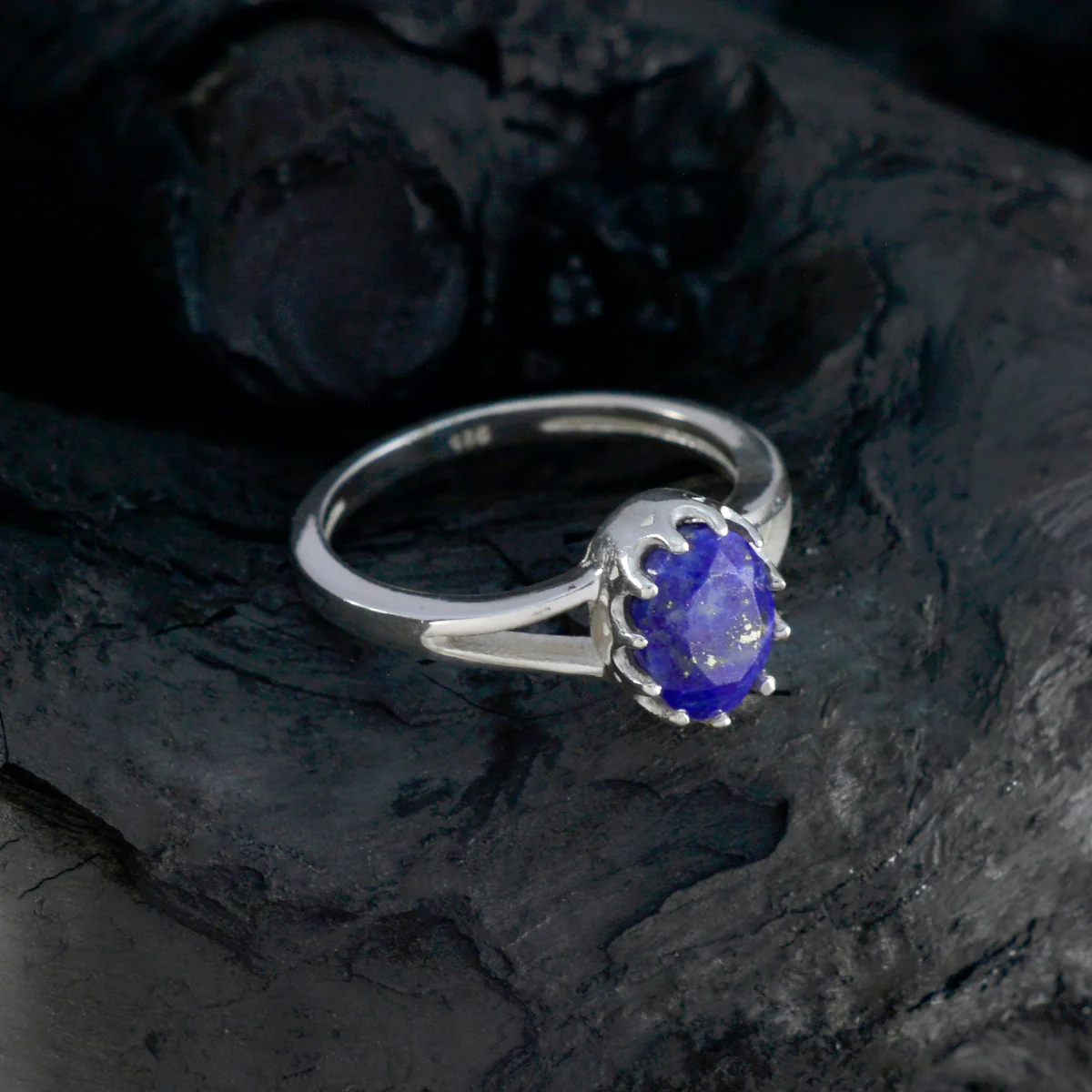 Lapis Lazuli Solitaire Korean 925 Sterling Silver Blue Gems Dainty Modern Ring Jewelry - Image 4