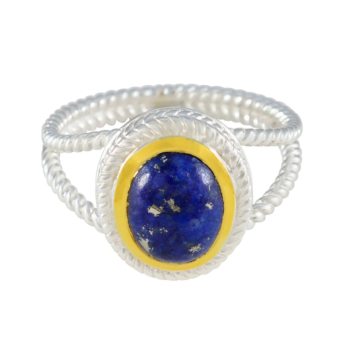 Lapis Lazuli Solitaire Mexican 925 Silver Blue Gemstone Classic Rope-Wire Ring Jewellery