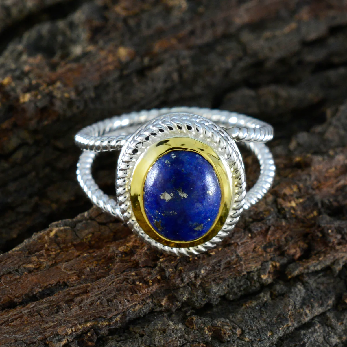 Lapis Lazuli Solitaire Mexican 925 Silver Blue Gemstone Classic Rope-Wire Ring Jewellery - Image 3