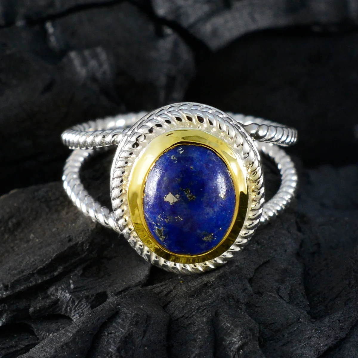 Lapis Lazuli Solitaire Mexican 925 Silver Blue Gemstone Classic Rope-Wire Ring Jewellery - Image 4
