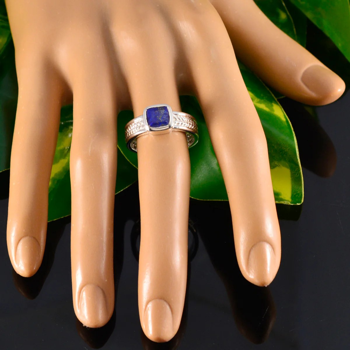 Lapis Lazuli Solitaire Mexican Sterling Silver Blue Gemstone Mid-weight Rope-Wire Band Jewellery - Image 5
