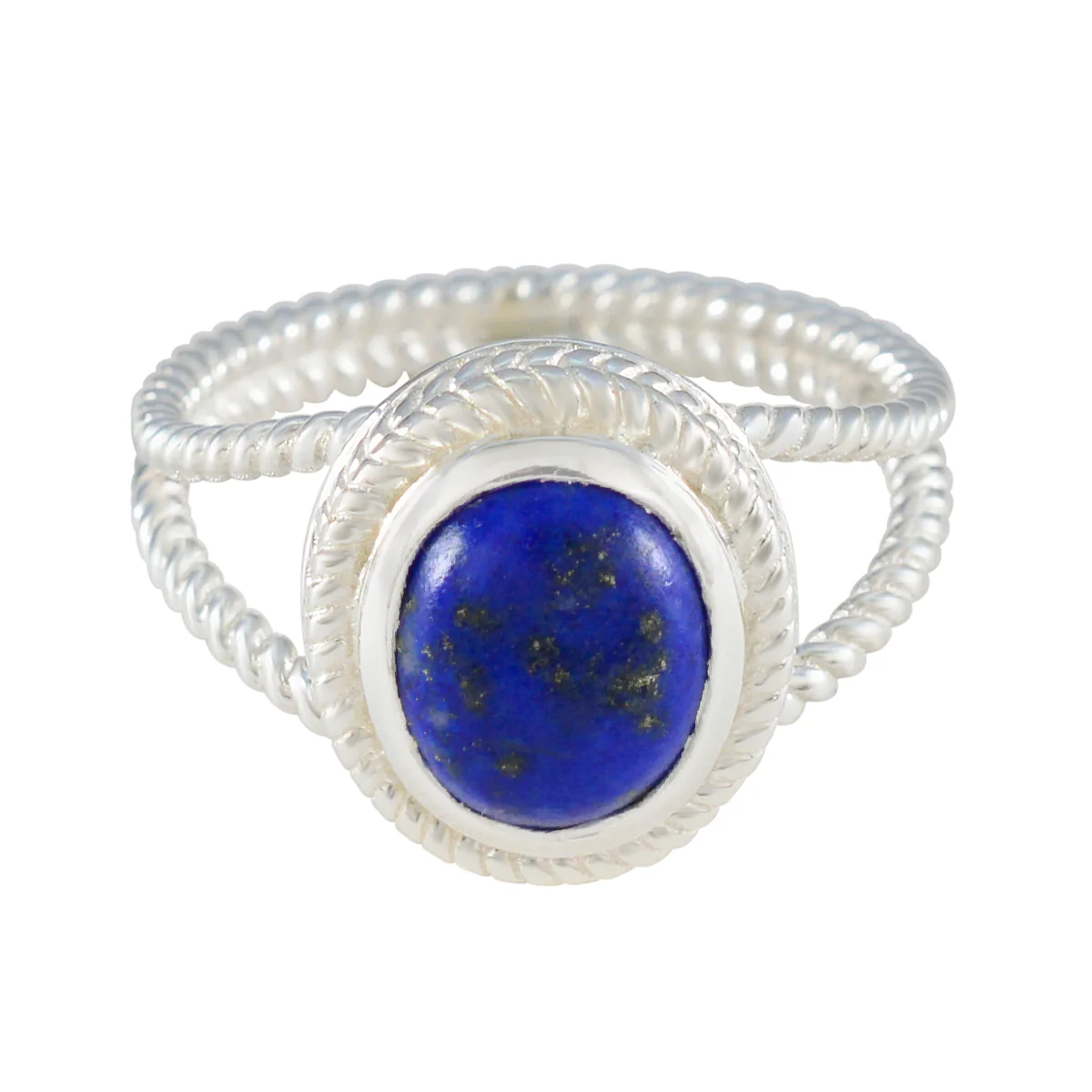 Lapis Lazuli Solitaire Middle Eastern Sterling Silver Blue Gems Classic Rope-Wire Ring Jewelry