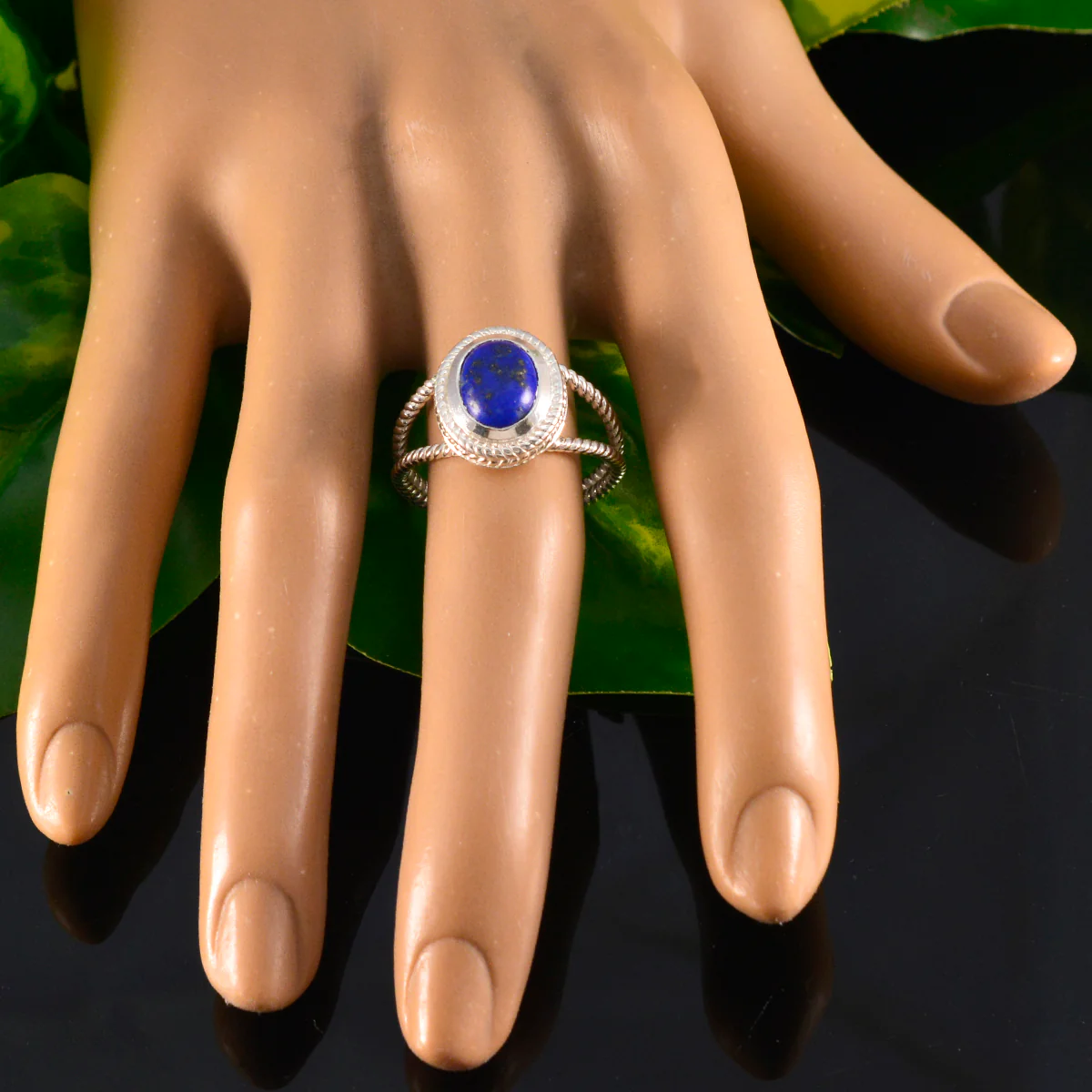 Lapis Lazuli Solitaire Middle Eastern Sterling Silver Blue Gems Classic Rope-Wire Ring Jewelry - Image 5