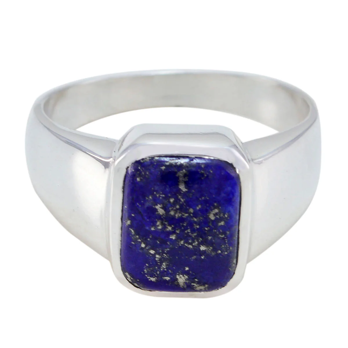 Lapis Lazuli Solitaire Russian Sterling Silver Blue Gemstone Mid-weight Signet Ring Jewelry