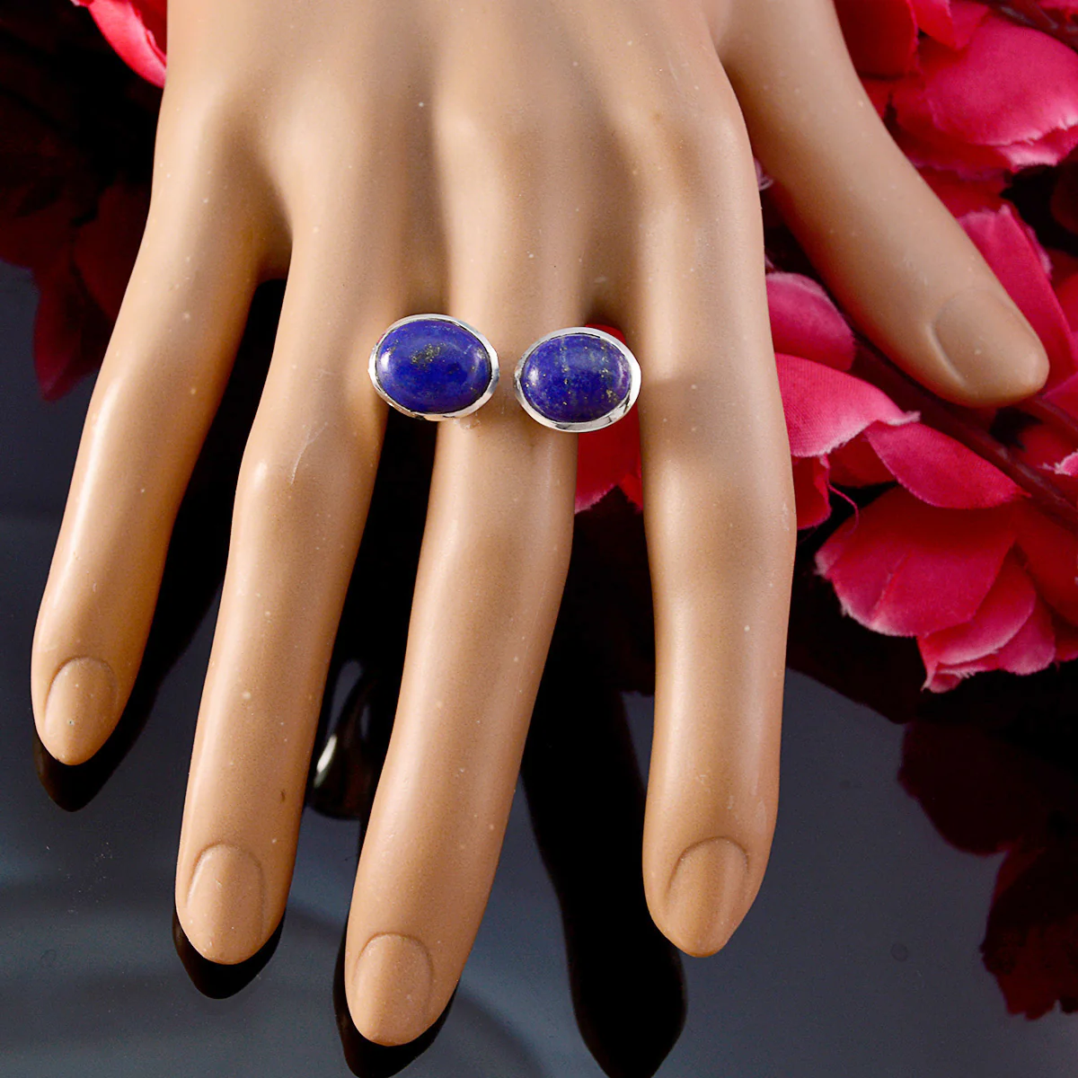 Lapis Lazuli Toi et Moi Russian 925 Silver Blue Gemstone Eye-catching Abstract Ring Jewellery - Image 5
