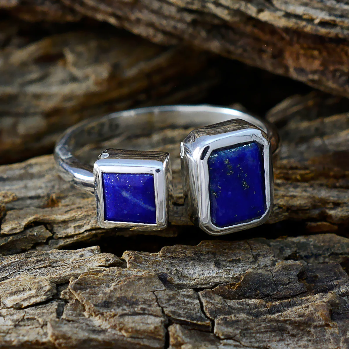 Lapis Lazuli Toi et Moi Russian Silver Blue Gemstones Featherlight Contemporary Ring Jewelry - Image 3