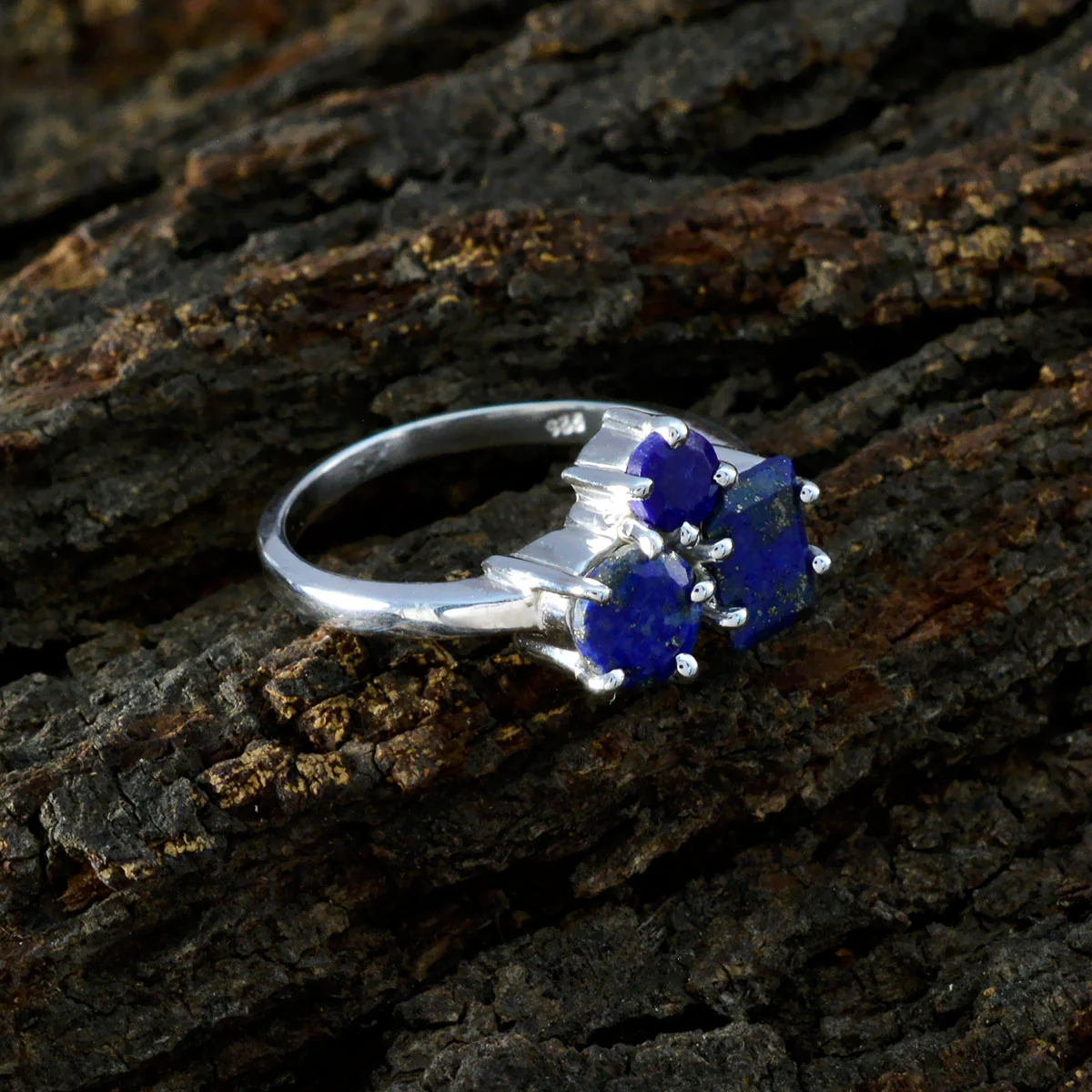 Lapis Lazuli Trilogy Egyptian 925 Sterling Silver Blue Gemstone Slim Contemporary Ring Jewelry - Image 3