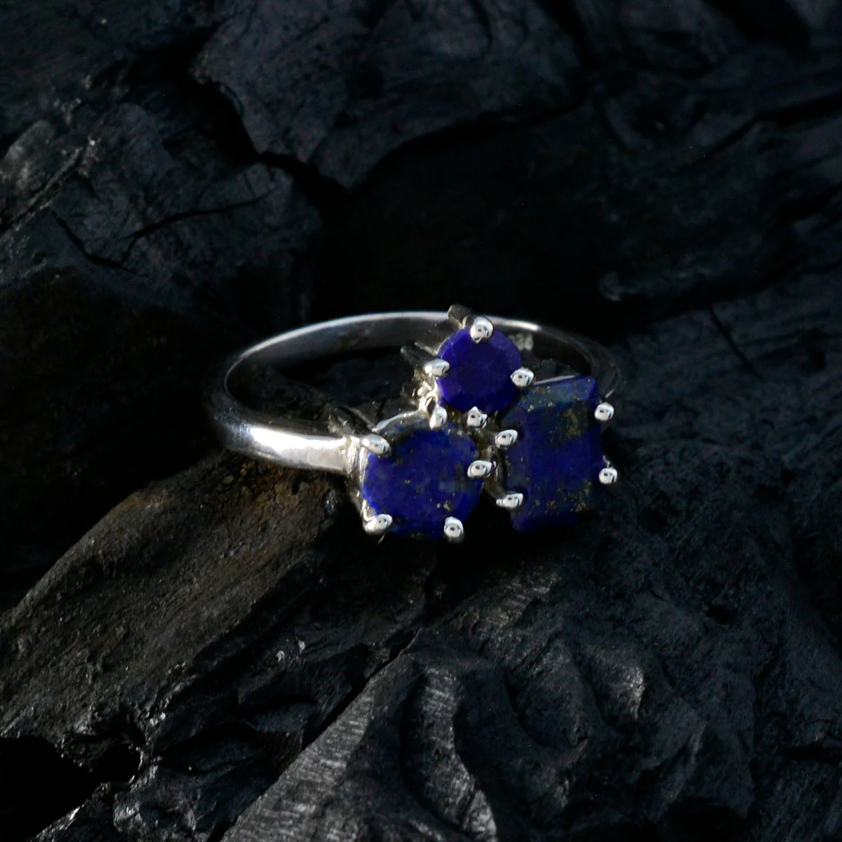 Lapis Lazuli Trilogy Egyptian 925 Sterling Silver Blue Gemstone Slim Contemporary Ring Jewelry - Image 4