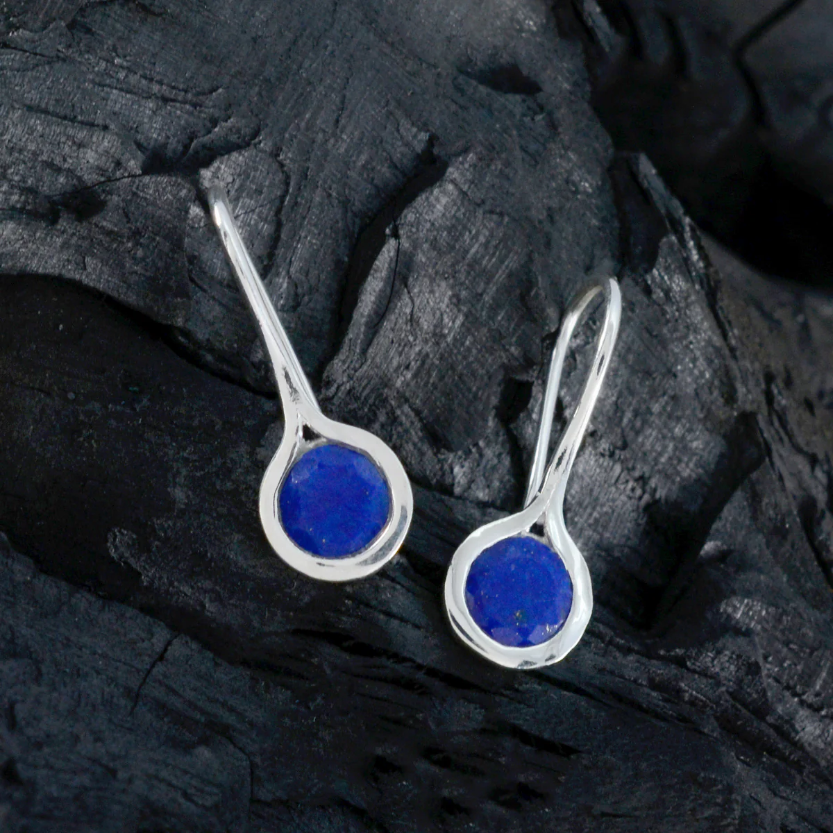 Lapis Lazuli Turkish Isla Solitaire Dangle Blue 925 Sterling Silver Earring - Image 2