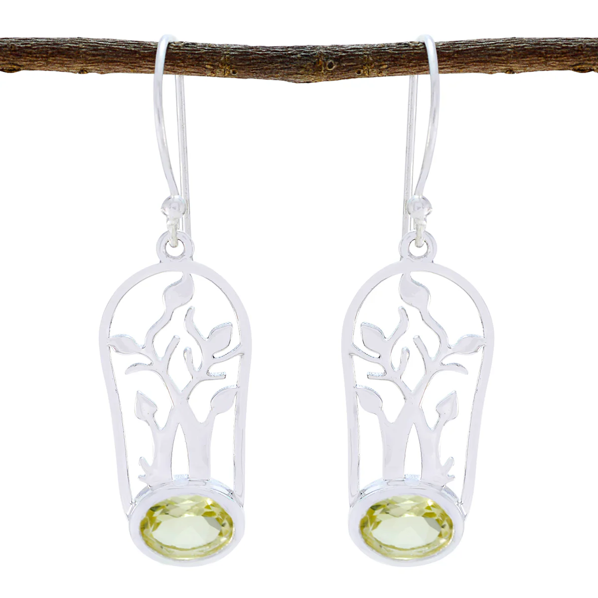 Lemon Quartz African Eva Solitaire Dangle Yellow 92.5 Silver Earring