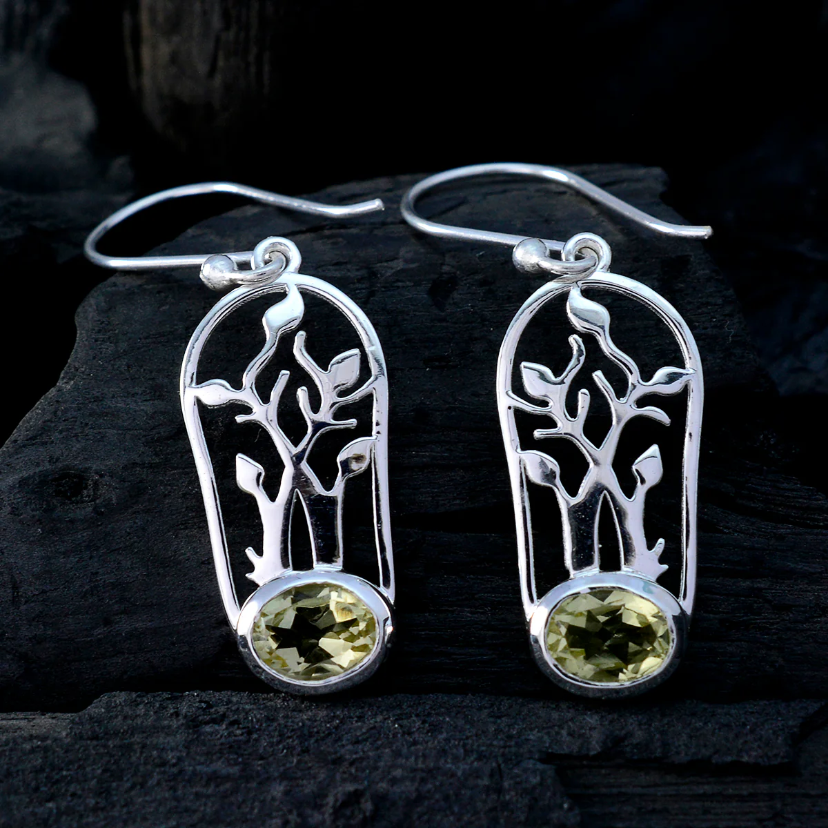 Lemon Quartz African Eva Solitaire Dangle Yellow 92.5 Silver Earring - Image 2