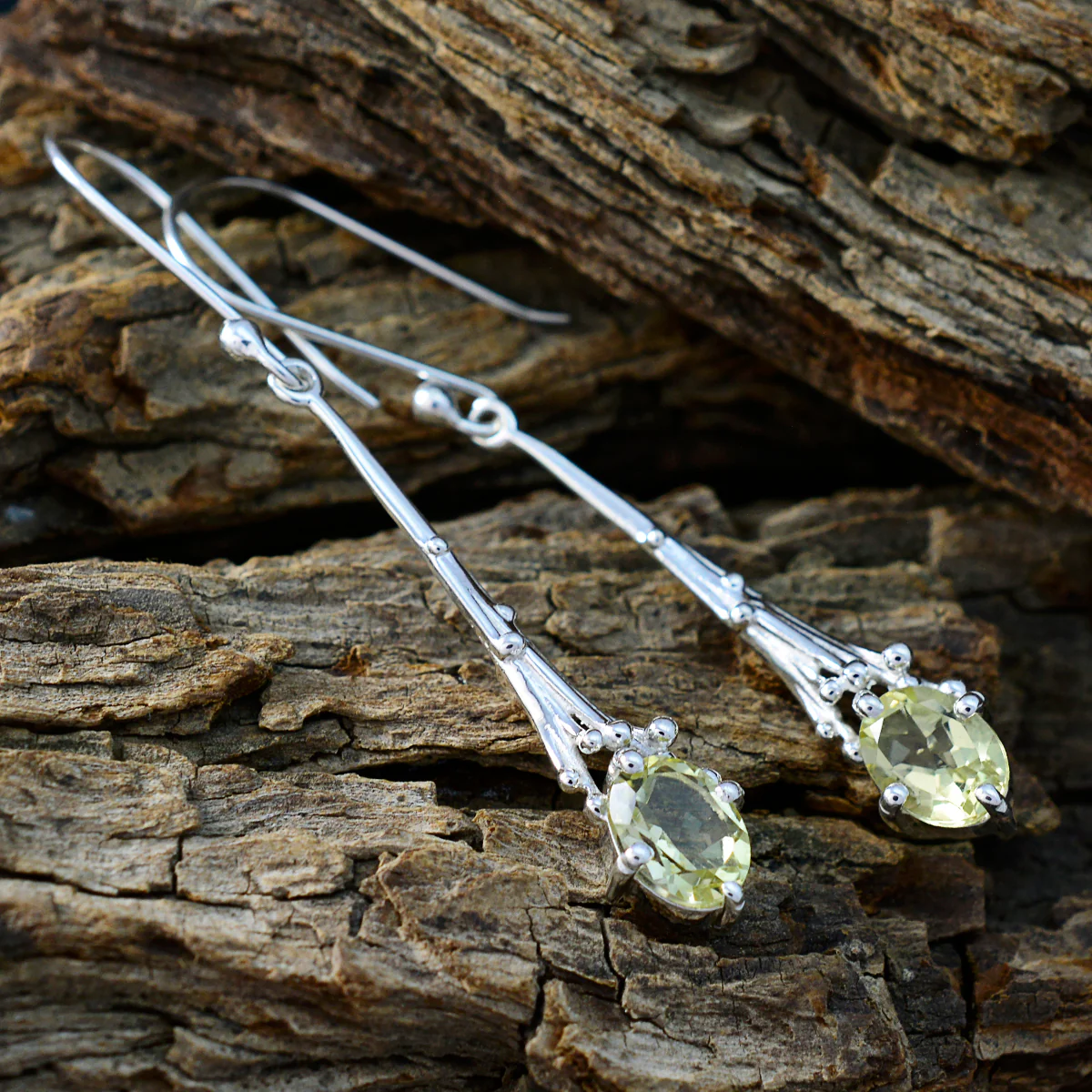 Lemon Quartz American Emily Solitaire Dangle Yellow Silver Earring - Image 3