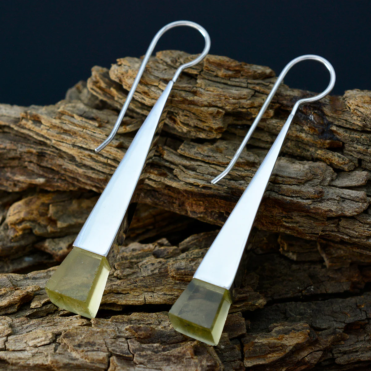 Lemon Quartz Egyptian Genesis Solitaire Dangle Yellow 925 Silver Earring - Image 3