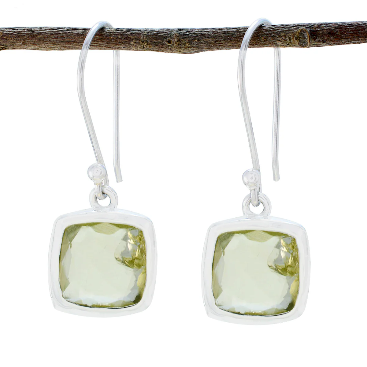 Lemon Quartz French Emily Solitaire Dangle Yellow Silver Earring