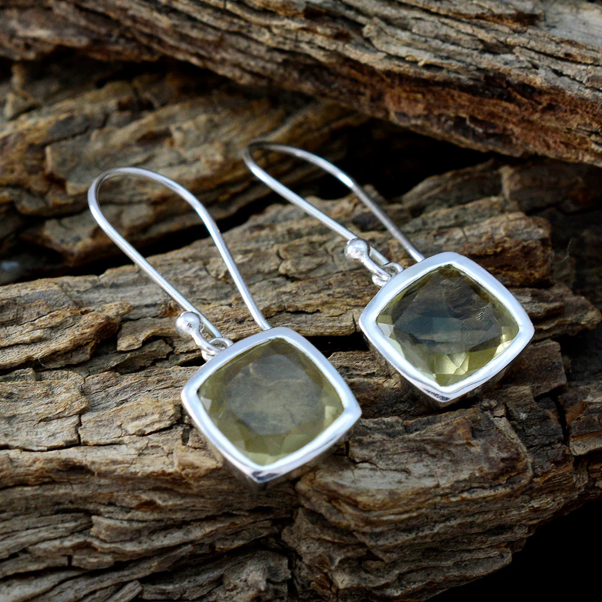 Lemon Quartz French Emily Solitaire Dangle Yellow Silver Earring - Image 2
