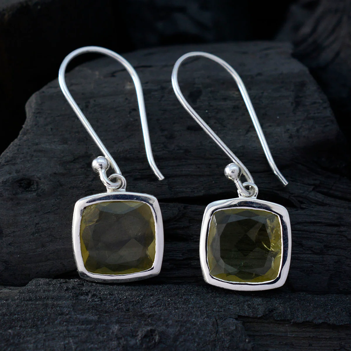 Lemon Quartz French Emily Solitaire Dangle Yellow Silver Earring - Image 3