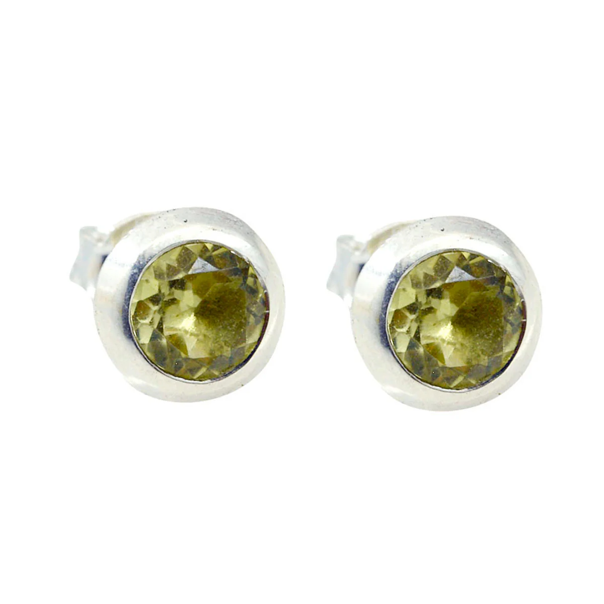 Lemon Quartz French Isabel Solitaire Stud Yellow Sterling Silver Earring