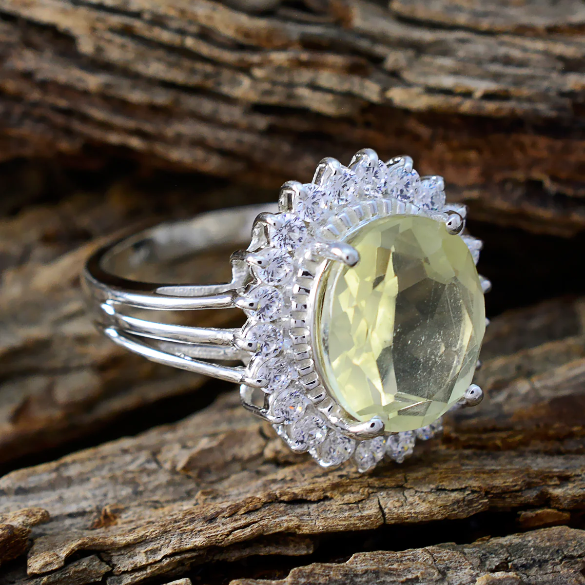 Lemon Quartz Halo African Silver Yellow Gemstone Classic Signet Ring Jewellery - Image 3