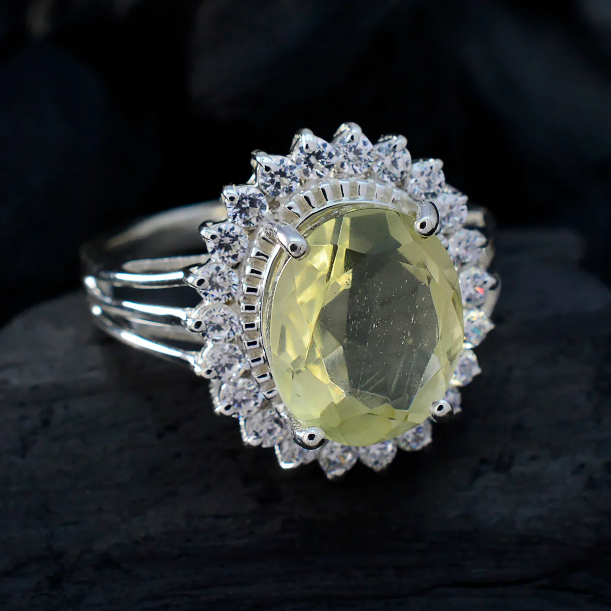 Lemon Quartz Halo African Silver Yellow Gemstone Classic Signet Ring Jewellery - Image 4