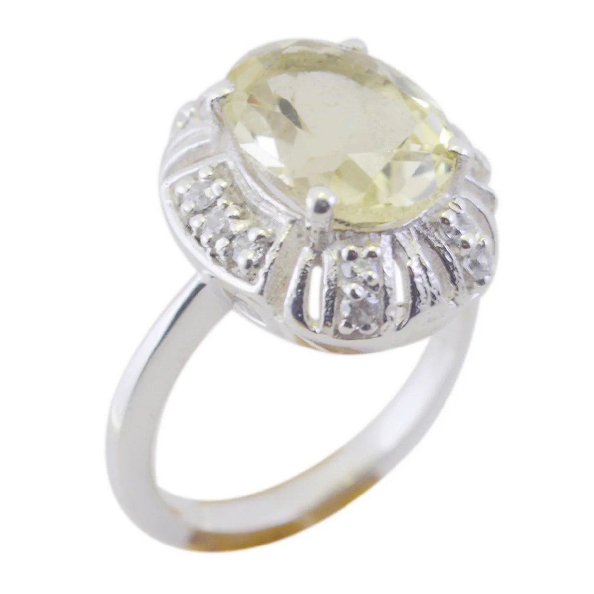 Lemon Quartz Halo Russian Silver Yellow Gemstones Slim Fairytale Ring Jewelry - Image 2